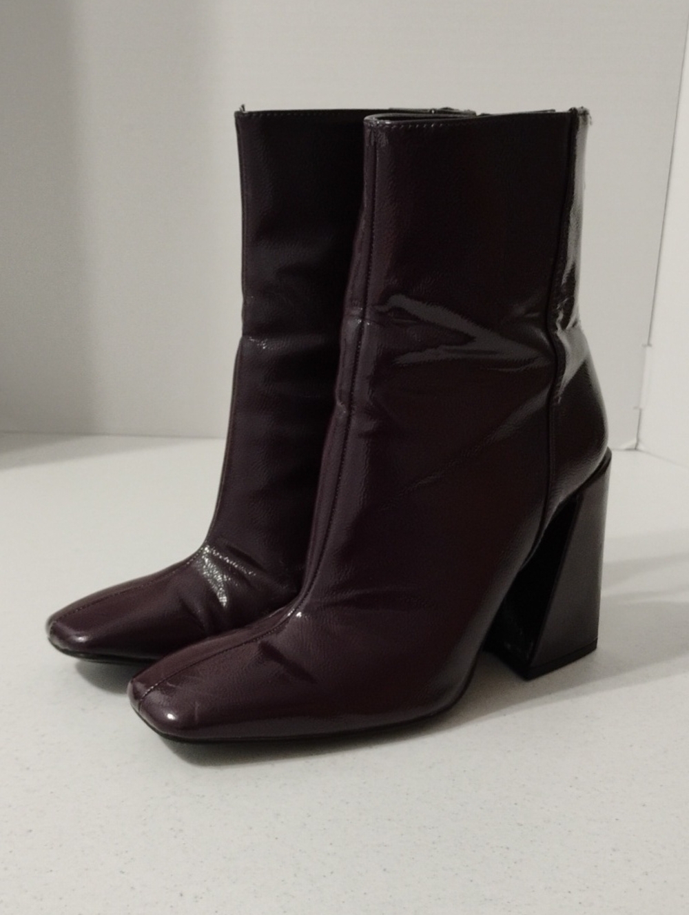 Zara Patent Ankle Boots in Dark Burgundy